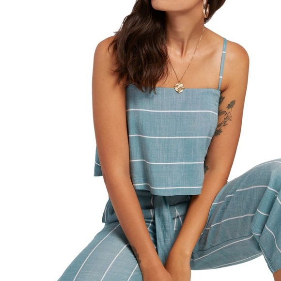 NWT Blue Stripe Flowy Crop Camisole Tank Top - Picture 2 of 5